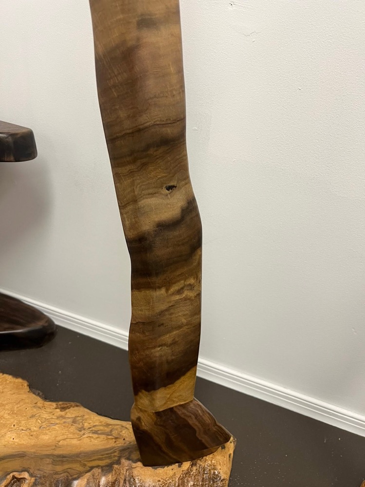 Console table with a dark charred live edge